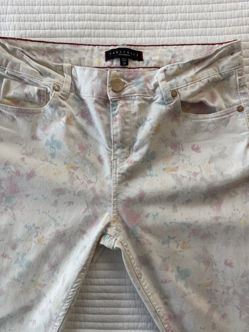 Sanctuary White Skinny Jeans with Pastel Floral Wash